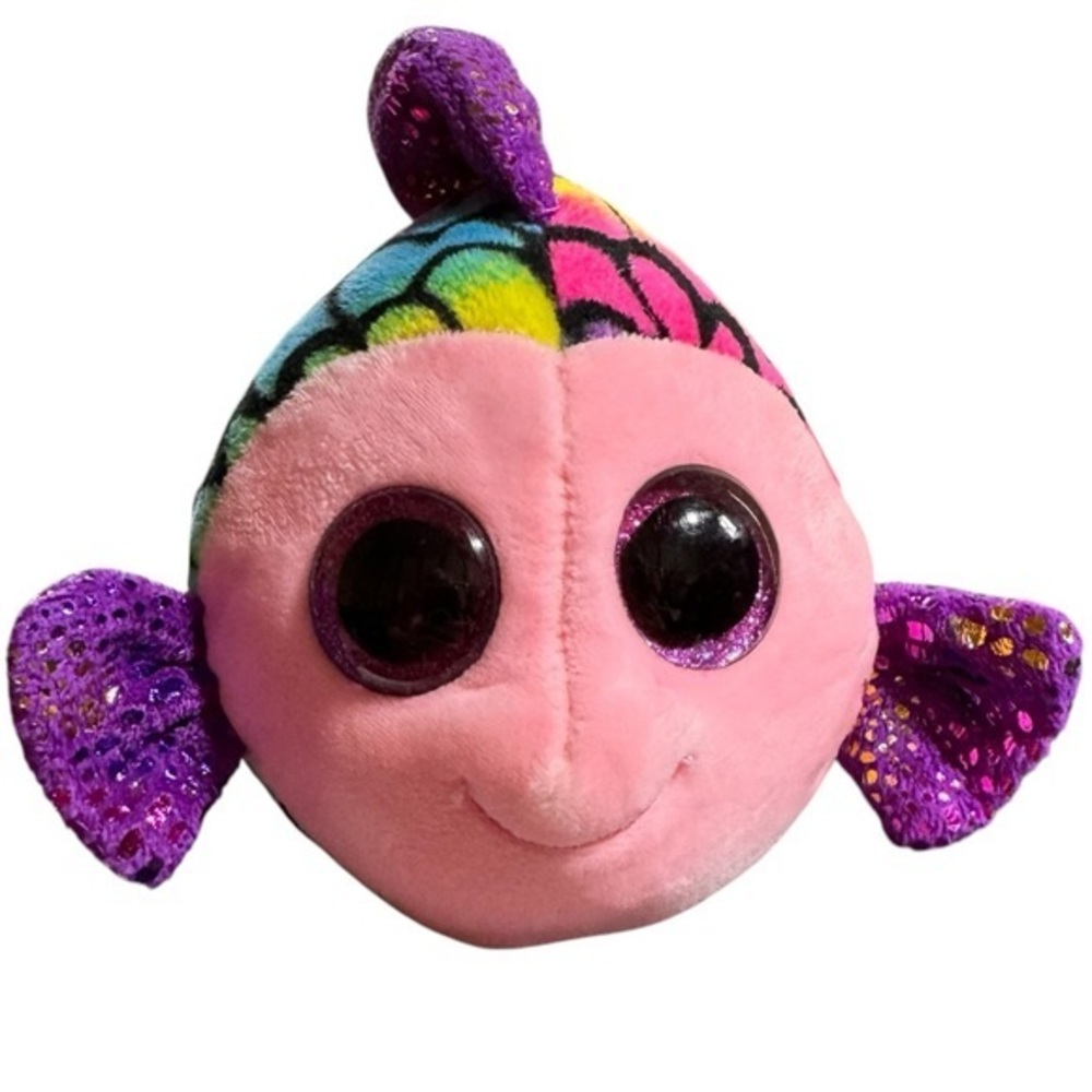 TY RARE RETIRED Beanie Boos FLIPPY Multicolor Fish Plush Sparkle Fin Glitter 6”